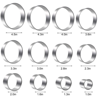 Round Cookie Cutters Set 12 Pieces Bistcuit Cookie Cutters Circle Pastry Cutters Round Donut Ring Molds for Baking for Pastries Doughs Doughnuts