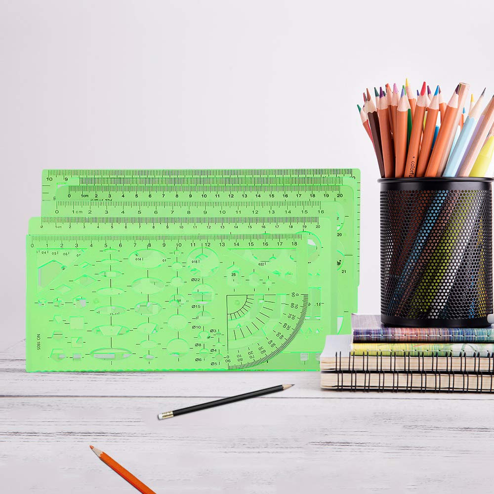 Geometric Drawings Templates Measuring Geometry Rulers 15 Pcs with 1 Pack File Bag for Design School Studying Office Building…