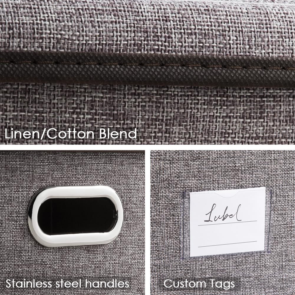 Foldable Storage Boxes with Lids [3-Pack] Linen Fabric Collapsible Storage Bins Organizer Containers Baskets Cube with Cover for Home Bedroom Closet Office Nursery (14.9x9.8x9.8)