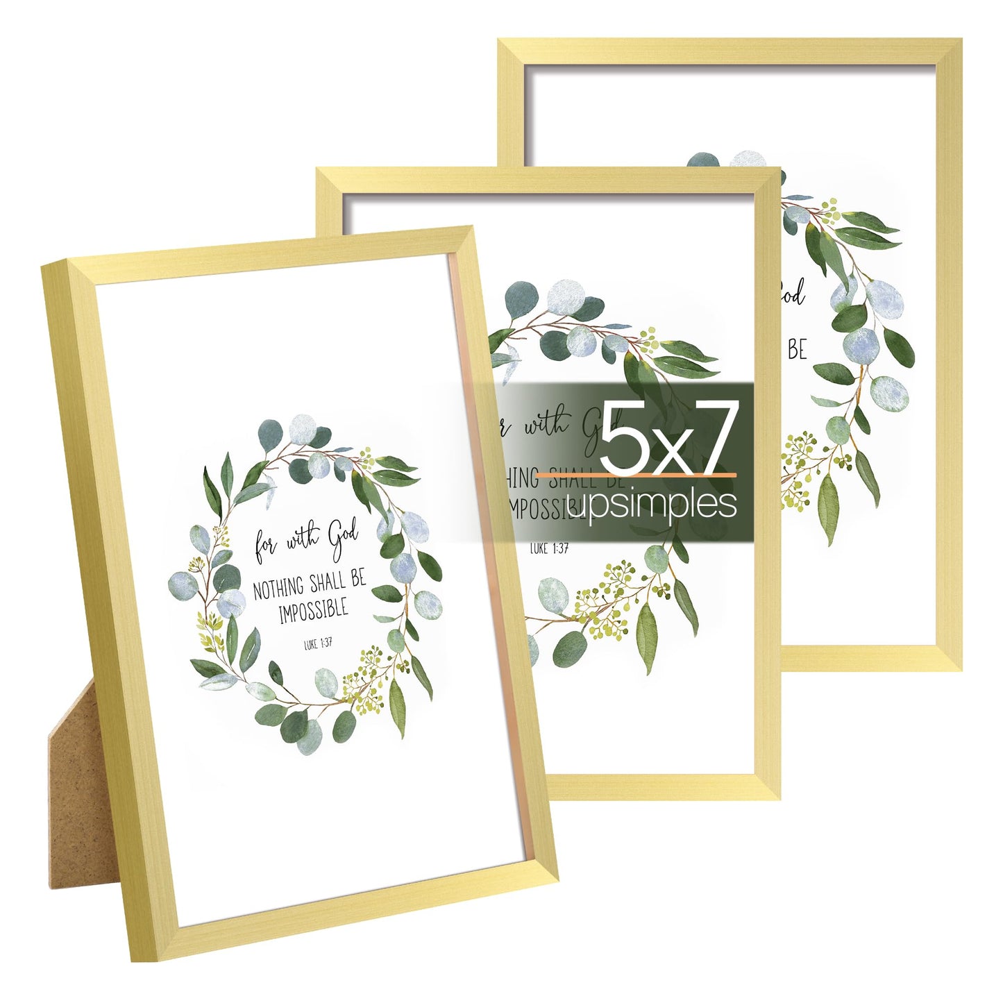5x7 Picture Frame Set of 3, Made of High Definition Glass for 5 x 7 Gold Frames, Wall and Tabletop Display Thin Border Photo Frame for Home Décor