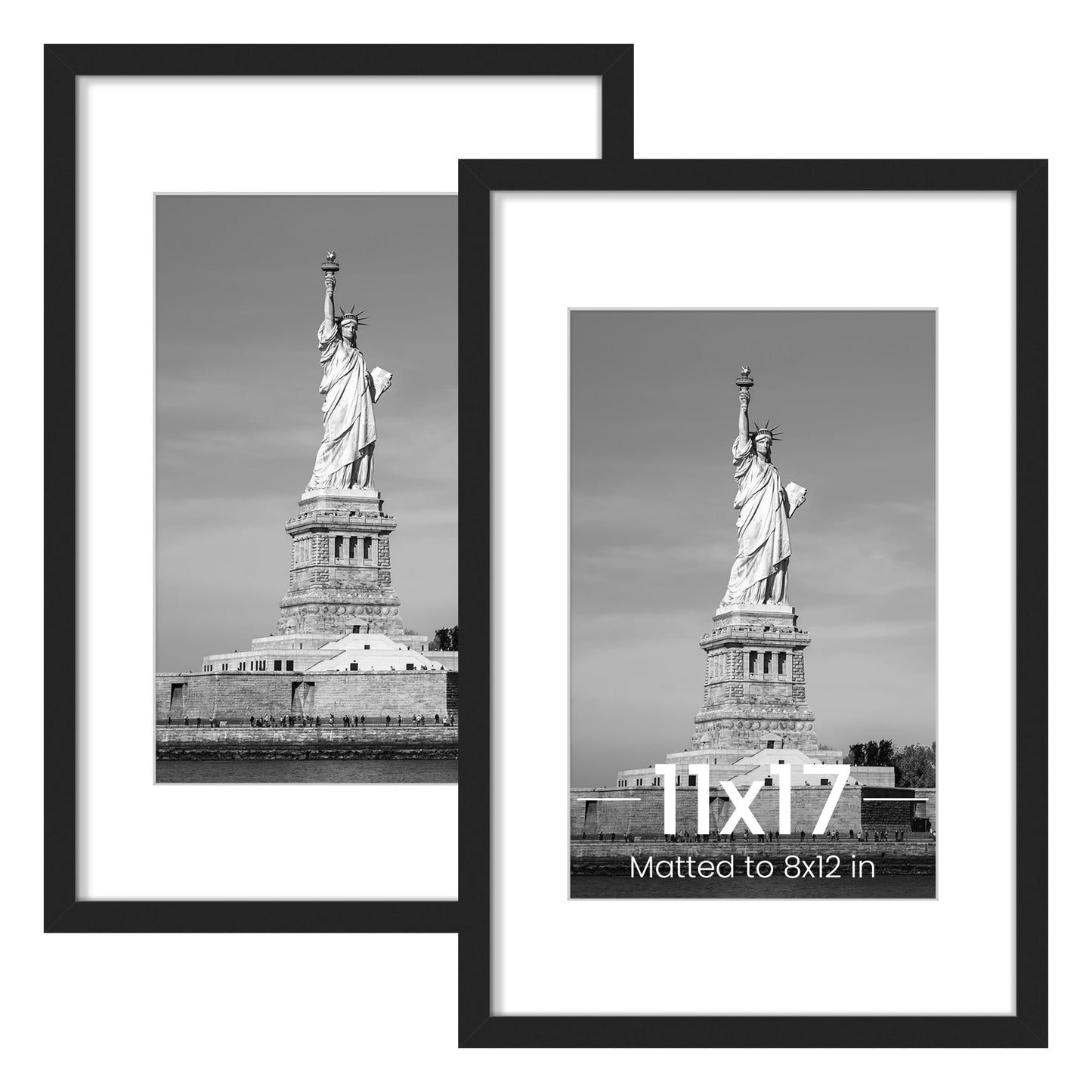 11x17 Picture Frame, Display Poster 8x12 with Mat or 11 x 17 Without, Wall Gallery Photo Frames, Black, 2 Pack