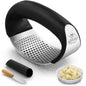 Stainless Steel Garlic Press Rocker Set - Premium Garlic Mincer Garlic Crusher - New Innovative Garlic Crusher with Peeler and Scraper - Comfortable Grip (Black) & Organizer Storage Tote Bag