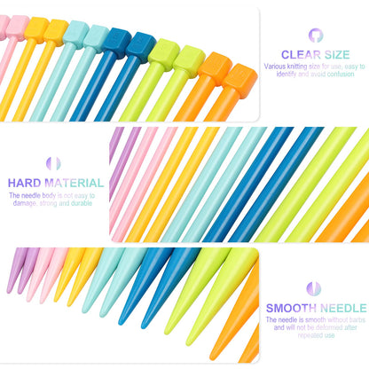 14PCS Plastic Knitting Needles for Beginner and Kids, 10 inch Long Straight Knitting Needles Single Pointed Needles Colorful Knit Needle Set Knitting Kit DIY Craft Yarn Weaving Tool,4mm to 10mm