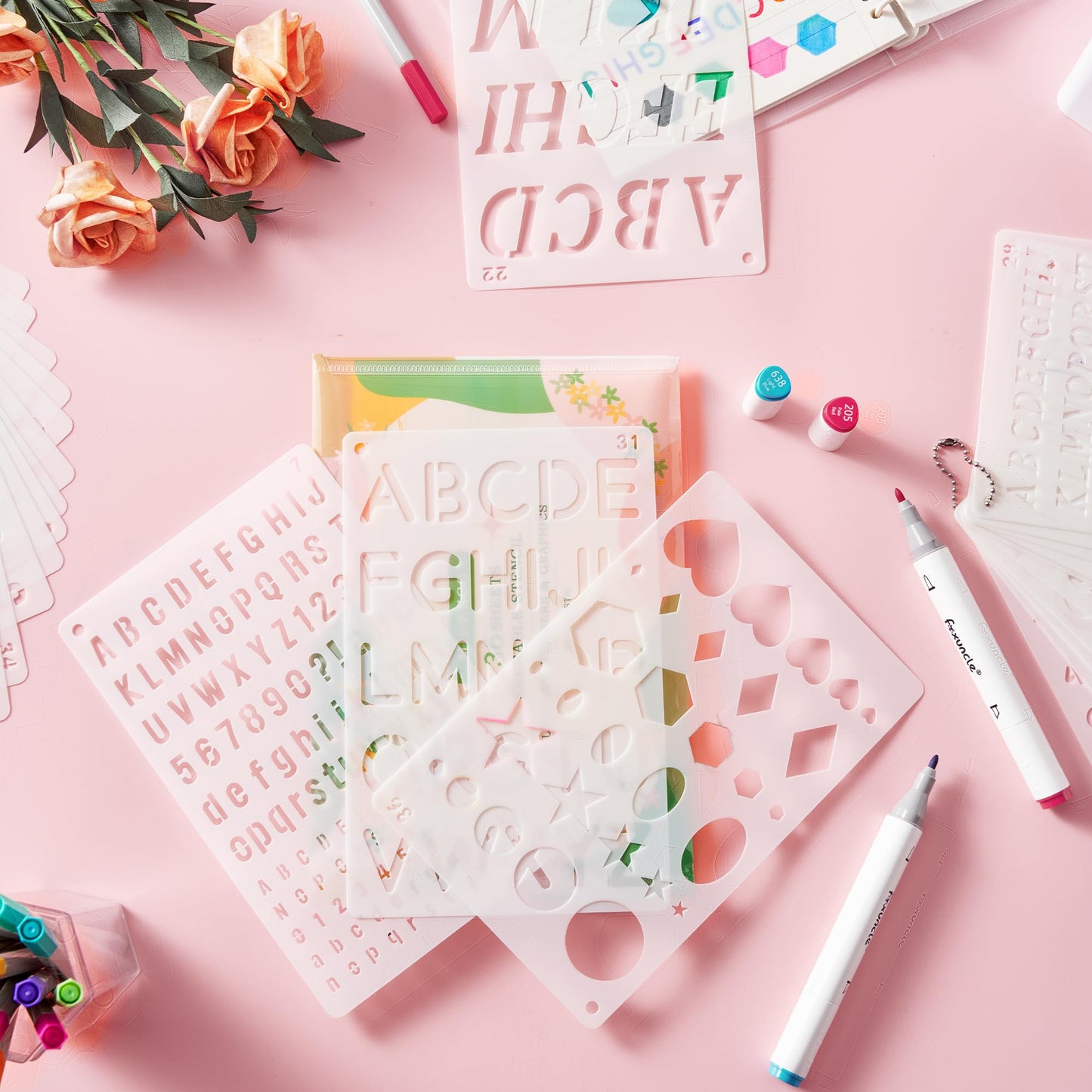 Reusable Small Letter Stencils for Painting, 36 Pcs (1/4, 1/2, 3/4, 1, 5/4 in.) Plastic Templates with Number & Alphabet - DIY Crafts