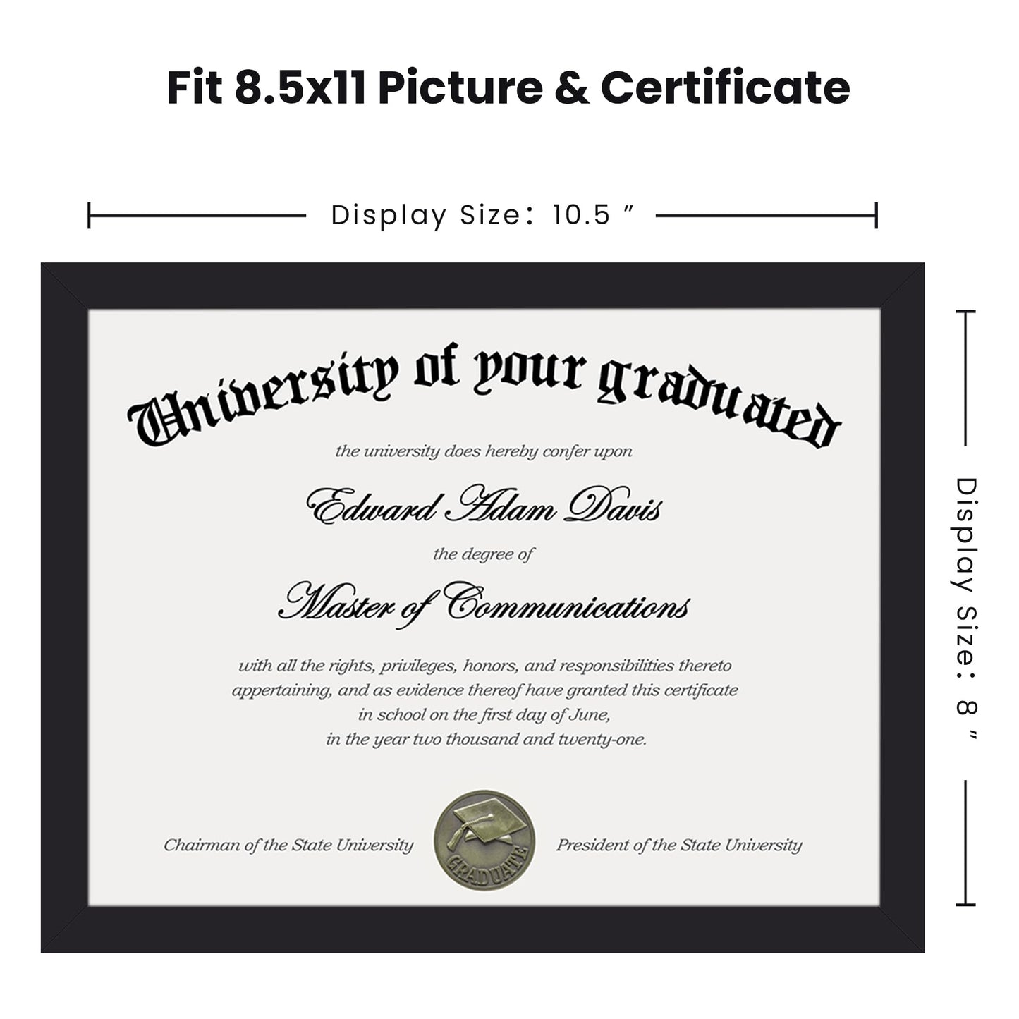 Certificate Frame with Clear Plexiglass, 8.5 by 11 Picture Diploma Document Degree Frames for Wall and Tabletop, Black, 1 Pack