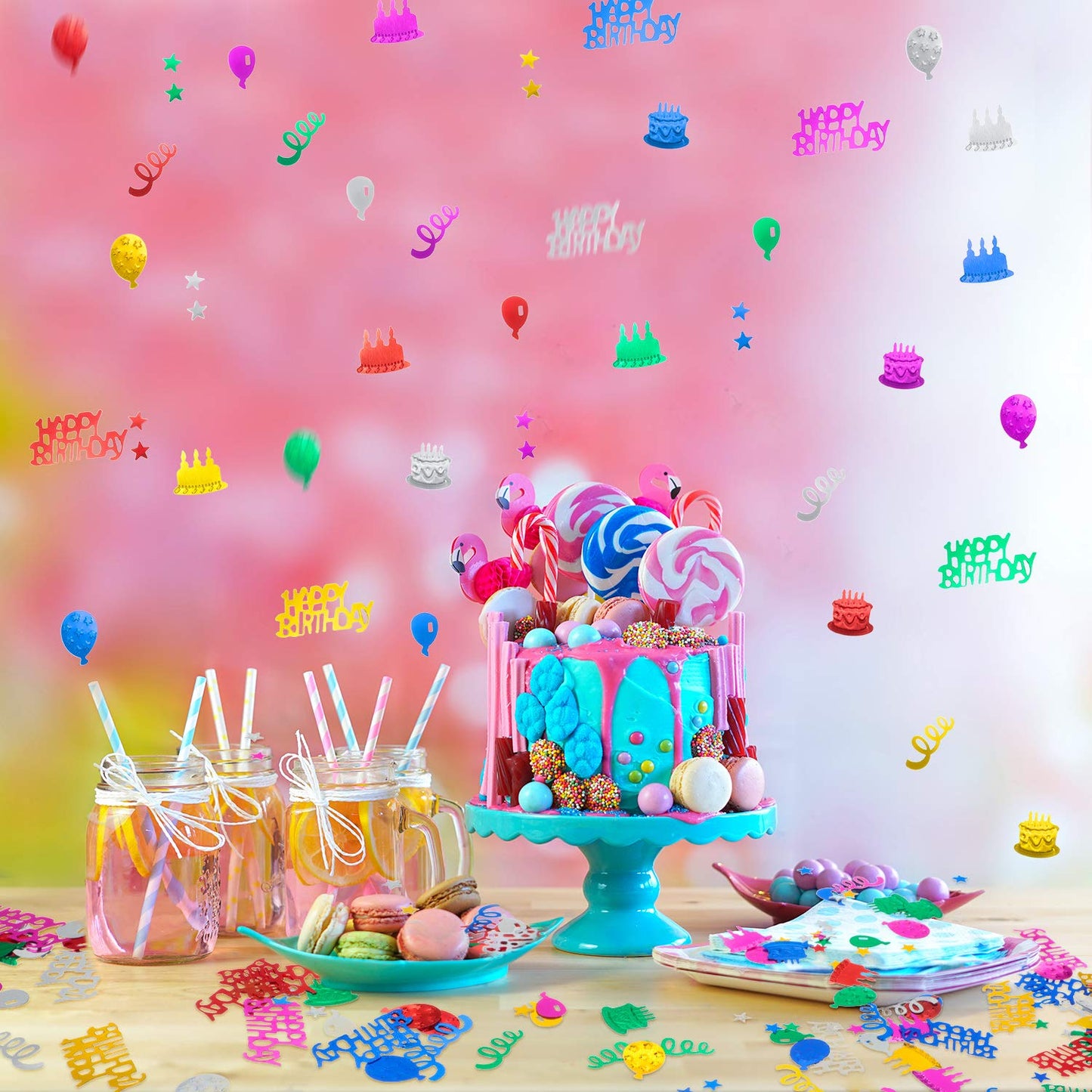 3000 Pieces Happy Birthday Confetti Birthday Cake Confetti Metallic Foil Balloon Table Scatter Decorations for Party, Baby Shower, DIY Arts and Crafting
