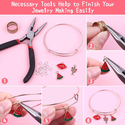 300Pcs Charm Bangle Bracelets Making Kit with Expandable Bangles, Charms, Jump Rings and Pliers for Jewelry Making Bangle Bracelets (with Gift Box and Tools)