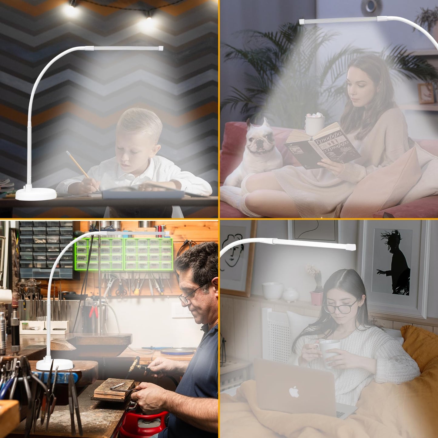 LED Desk Lamp, Swing Arm Architect Task Lamp with Long Flexible Gooseneck, Heavy Base, 3 Color Modes, 10 Brightness Levels, and USB Adapter, Desk Light for Home/Office/Drafting/Reading