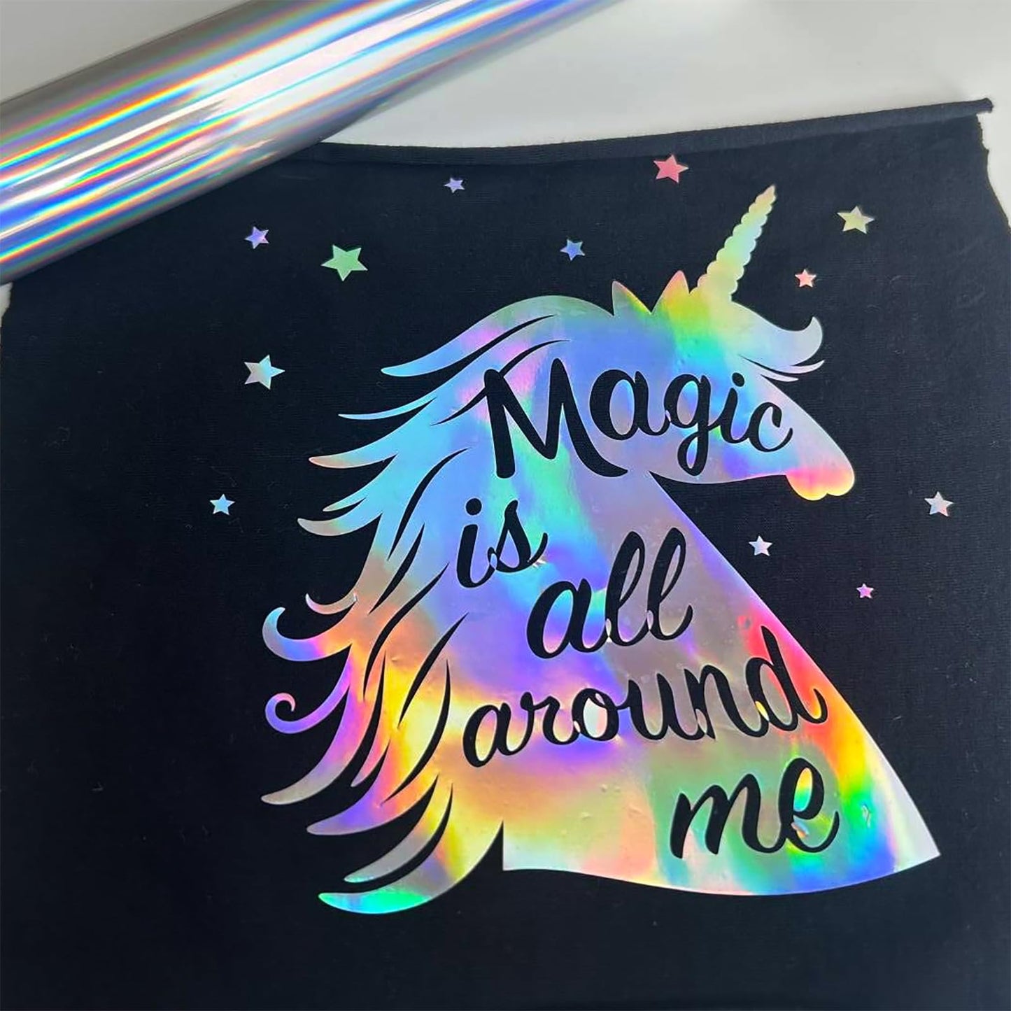 Holographic Heat Transfer Vinyl 12IN x 6FT Rainbow HTV Iron on Vinyl for DIY Iron on Fabrics T-Shirts Hats Compatible with Cricut, Cameo, Heat Press Machines