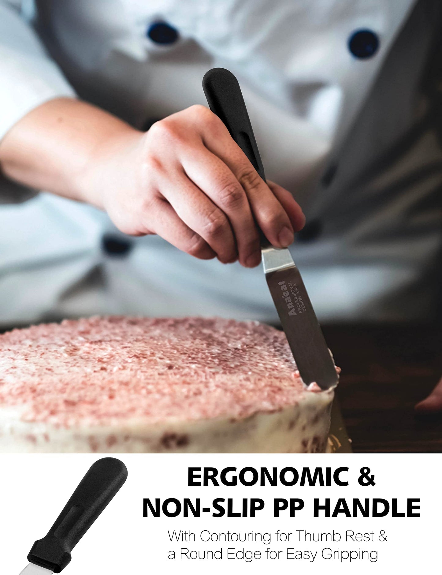 Icing Spatula, 3 Pieces Professional Angled Offset Frosting Spatulas with 6", 8", 10" Stainless Steel Blades & 4 Pack Cake Smoother Scraper for Cake Decorating, Baking & Pastry (Set of 7)