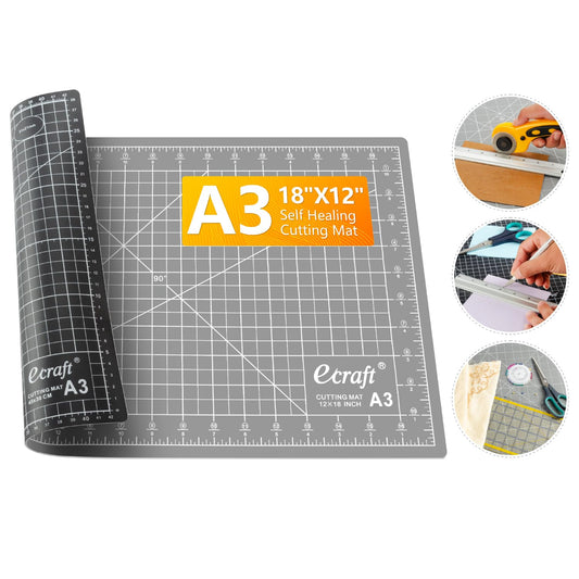 Self Healing Cutting Mat:18"x12" Double Sided 5-Ply Hobby Mat, A3 Rotary Cutting Sewing Mat for Crafts, Fabric,Sewing,Quilting,Scrapbooking,Projects,Grey/Black