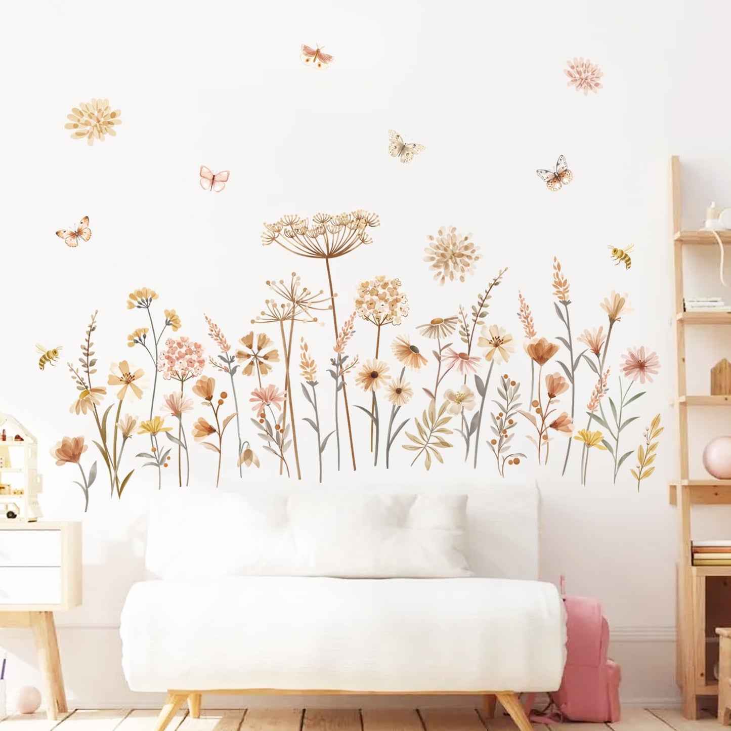 Boho Flower Wall Decals Wildflower Floral Dandelion Grass Wall Stickers Baby Nursery Girls Bedroom Kids Room Wall Decor