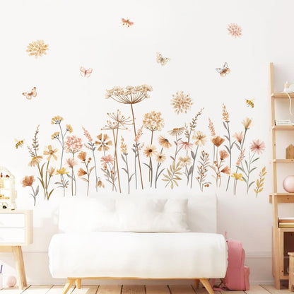 Boho Flower Wall Decals Wildflower Floral Dandelion Grass Wall Stickers Baby Nursery Girls Bedroom Kids Room Wall Decor
