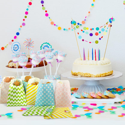 100 Pack Pastel Cookie Candy Buffet Easter Bags, 5x7 Small Paper Bags for Easter Birthday Holiday Party Favor Supplies, Green Yellow Blue Pink