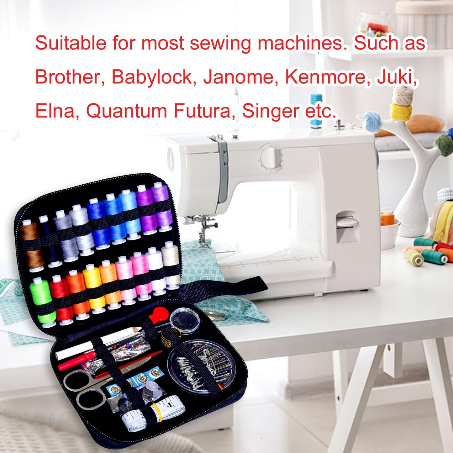 Sewing Kit with Case Portable Sewing Supplies for Home Traveler, Adults, Beginner, Emergency, Contains 18 Sewing Thread, Scissors, Needles, Measure etc