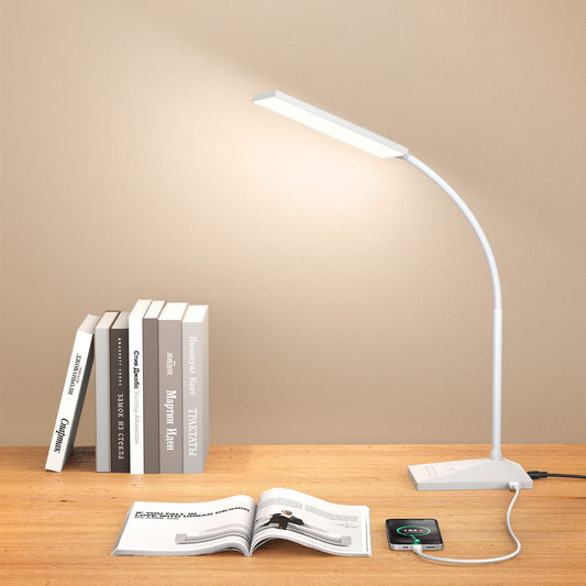 LED Desk Lamp with USB Charging Port, Eye-Caring, 5 Color Modes,6 Brightness Levels, Touch Control, Flexible Gooseneck, Memory Function for Dorm Office Work Bedroom (12W,White)
