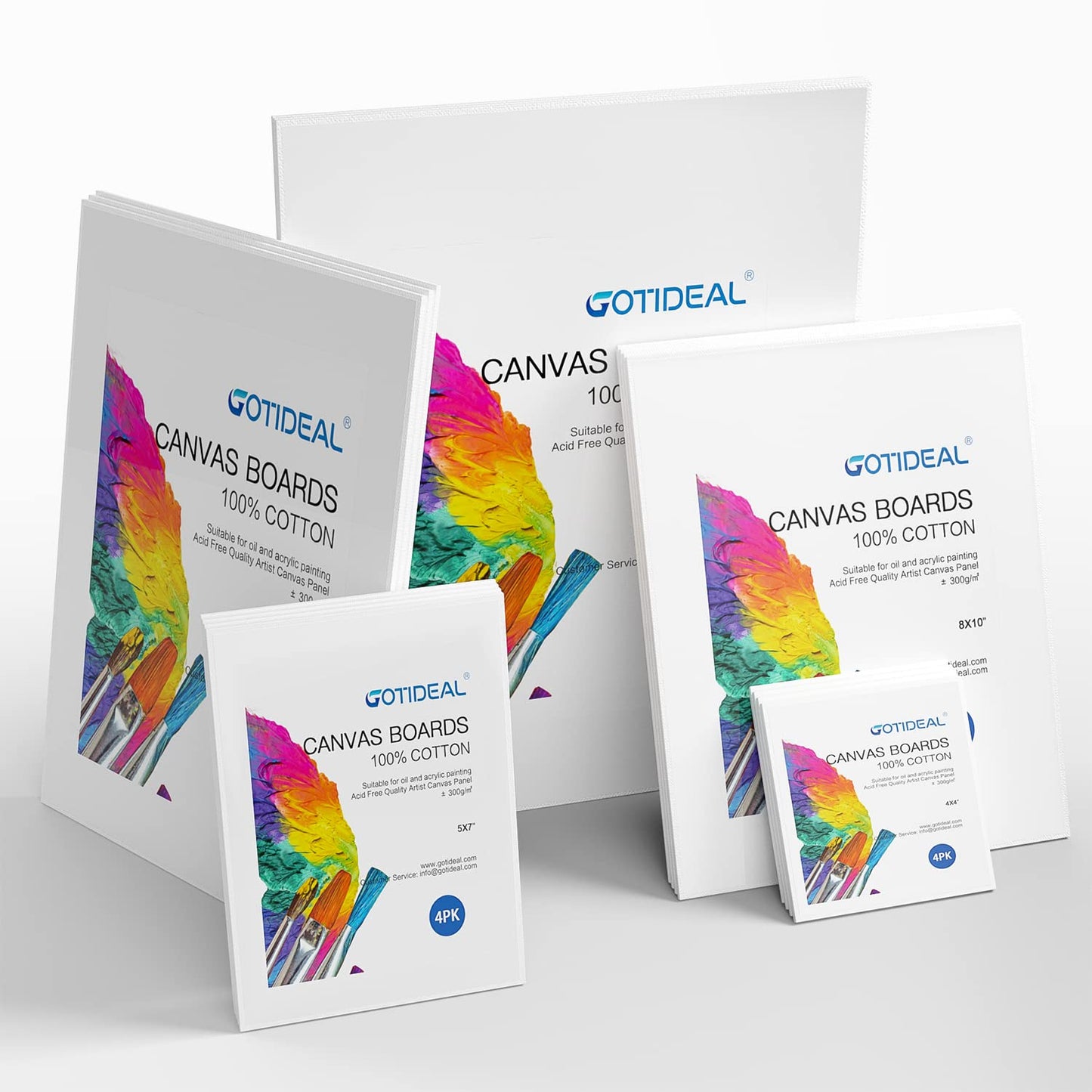 Canvas for Painting -18 Pack, Multi Pack 4x4, 5x7, 8x10, 9x12,11x14 Canvas Boards for Painting, Primed White Blank Artist Canvas Variety Pack for Acrylic, Oil Paint, Watercolor, Gouache