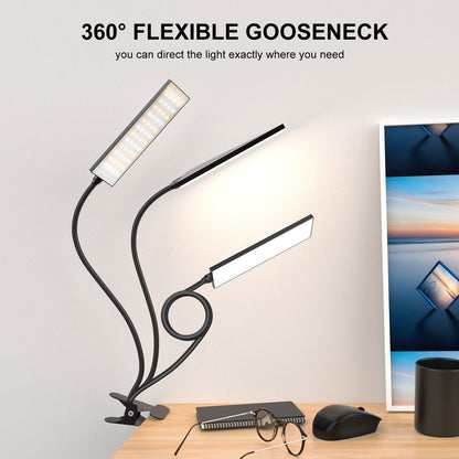 LED Desk Lamp, 5W USB Clip on Light Eye-Caring Reading Clamp Table Lamp with 48 LEDs Flexible Gooseneck, 3 Color Modes and 14 Brightness Levels for Office Bedroom Study (Black)