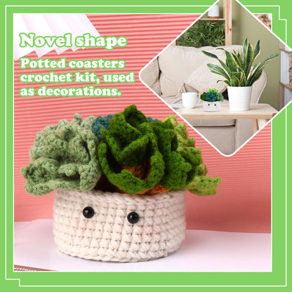 Crochet Kit for Beginners, 6PCS Coasters Crochet Starter Kit Plant Pot, Knitting Supplies Kit with Step-by-Step Video Tutorials, Crochet Yarn for Adults DIY Present