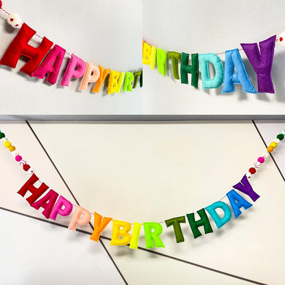 Pre-Strung Happy Birthday Banner - Felt Ball Garland - HAPPY BIRTHDAY Garland, Rainbow Birthday Decorations, Personalized Happy Birthday Sign for Birthday Decor, Party Decor, Photo Prop