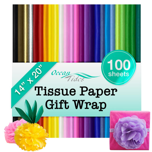 Wrapping Tissue Paper for Gift Bags - 100 Sheets Colorful Tissue Paper for Crafts, Stuffing, & Packaging - Decorative Multicolored Gift Wrapping Sheets for Presents for Mom (14 x 20inch)