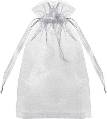 100PCS Sheer Organza Bags - White Wedding Favor With Drawstring, 4x6 Inches Jewelry Gift for Party, Festival, Makeup
