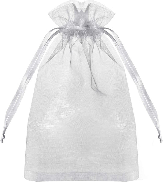 100PCS Sheer Organza Bags - White Wedding Favor With Drawstring, 4x6 Inches Jewelry Gift for Party, Festival, Makeup
