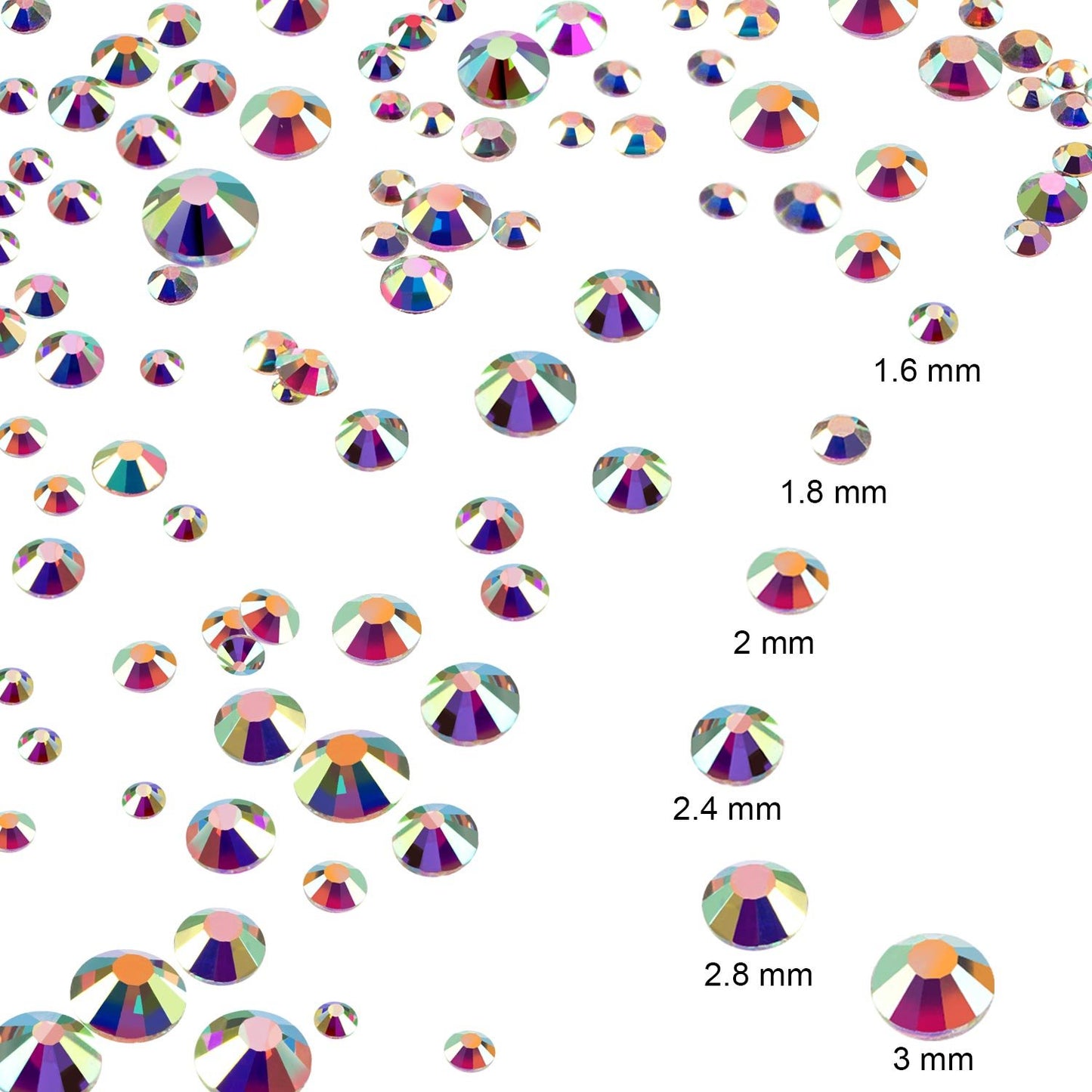 3456 Pcs Crystals Diamond Rhinestones AB Clear Flat Back Round Gems Flatback Glass Mixed Size Crystals Gems for Crafts Clothes Shoes Makeup Bags Decor, 6 Sizes(Iridescent)