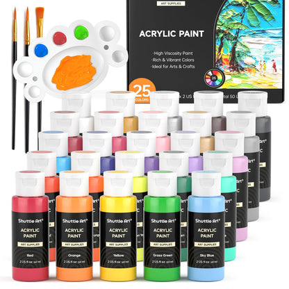 25 Colors Acrylic Paint Set, 2oz/60ml Bottles, Rich Pigmented Acrylic Paints for Artists, Beginners, Kids, Painting on Canvas Rocks Wood