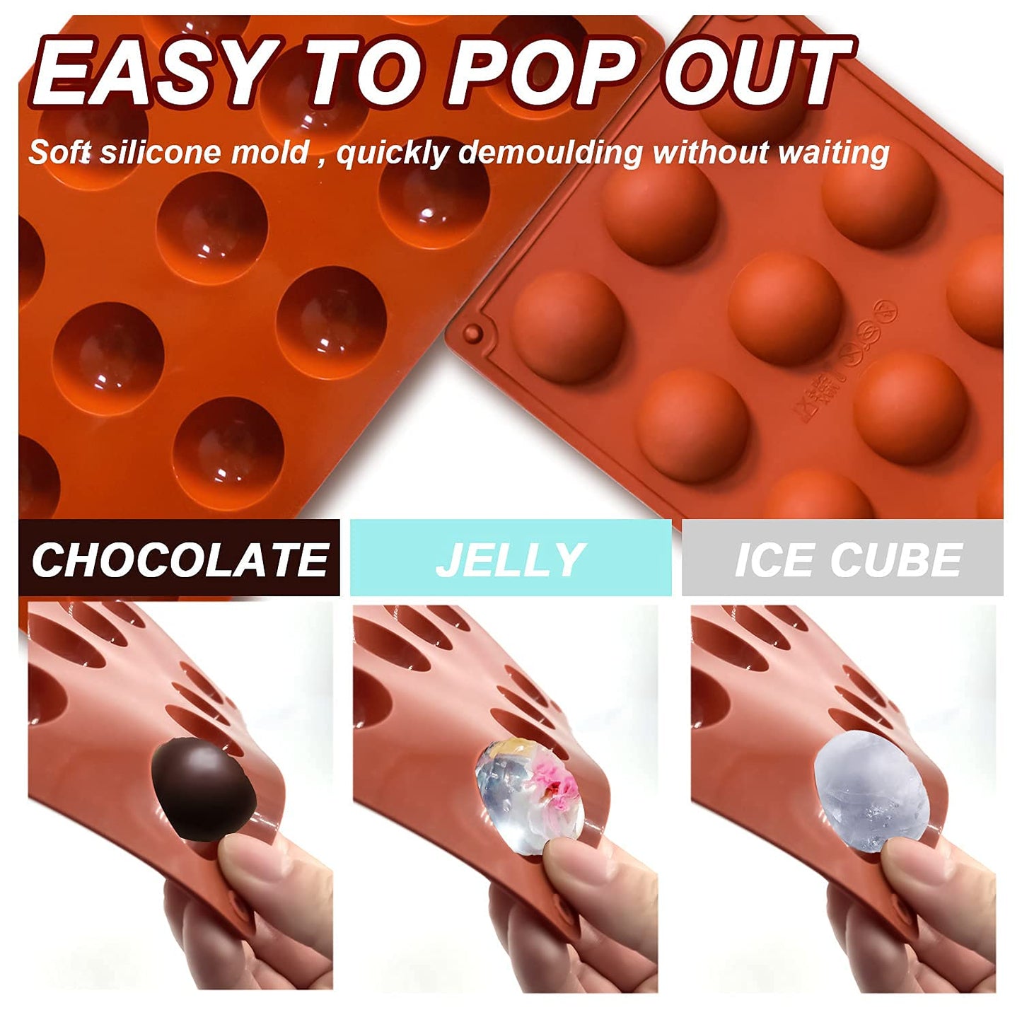 Small 15-Cavity Semi Sphere Silicone Molds Non-Stick,2 Packs Half Sphere Silicone Baking Molds for Making Jelly, Chocolates and Cake