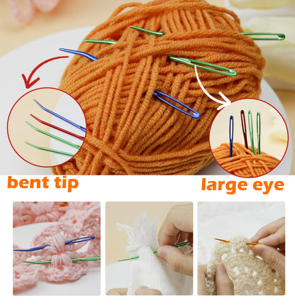 19 Pcs Yarn Needles Set, Assorted Yarn Needles Bent Tapestry Needle Weaving Needle Darning Needles Plastic Needles Large Eye Blunt Knitting Needles for Sewing Crochet 03