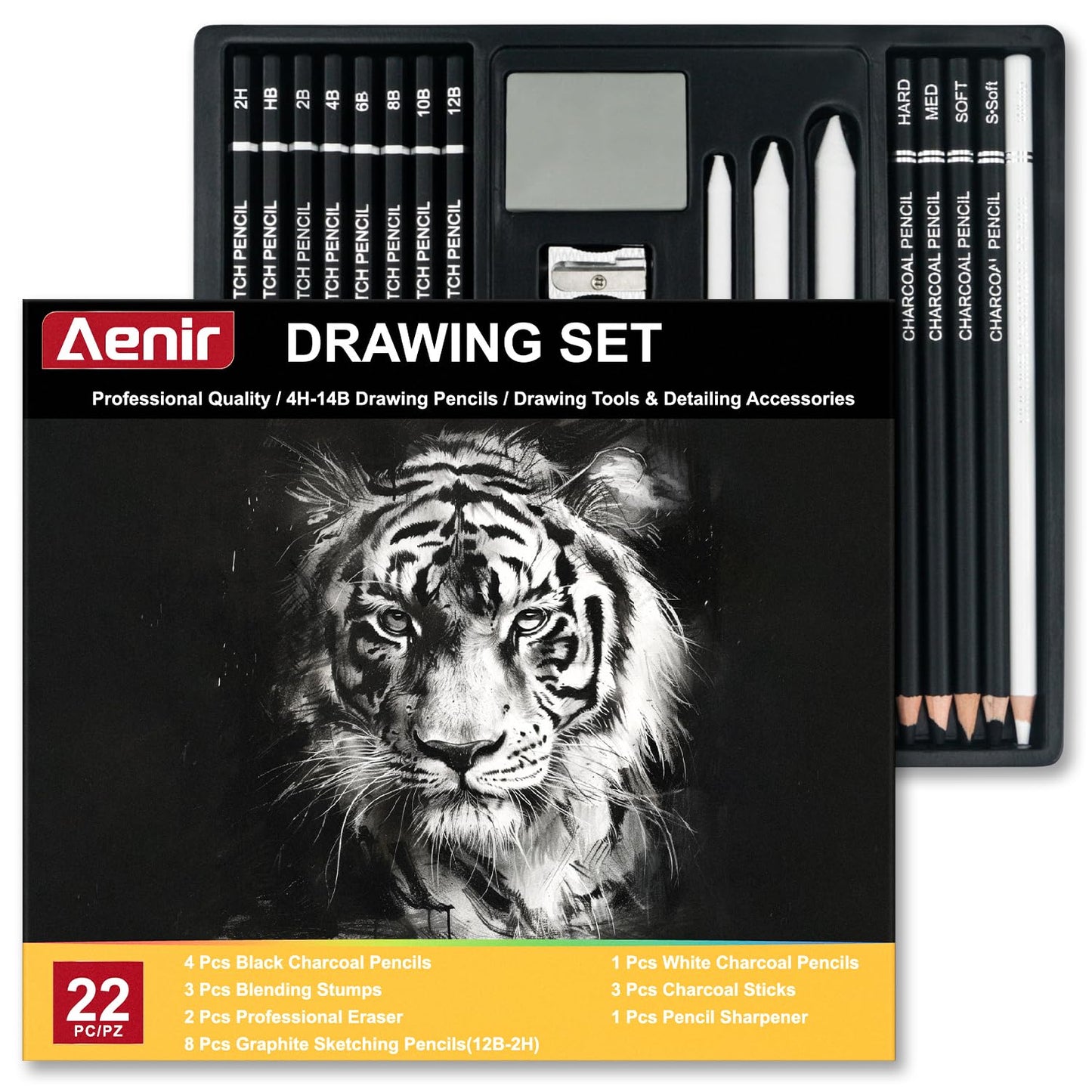 Pencils for Drawing, Set of 22, Professional Drawing Sketch Pencils, Art Supplies for Sketching, Shading, Artist Charcoal Supplies for Beginners & Pro Artists.