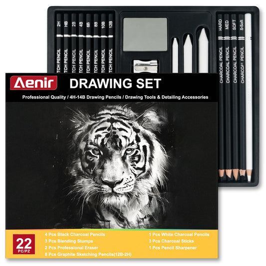 Pencils for Drawing, Set of 22, Professional Drawing Sketch Pencils, Art Supplies for Sketching, Shading, Artist Charcoal Supplies for Beginners & Pro Artists.