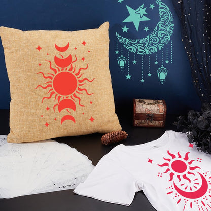 9PCS/Set Sun Moon Wall Stencils for Painting 12x8 Mandala Tile Stencil Large Flower Star Concrete Floor Stencils Reusable Drawing Template for Painting Wood Canvas Furniture Patio Home Decor