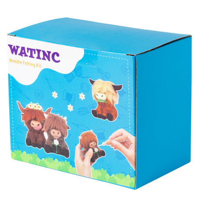 Highland Cow Needle Felting Kit - Set of 3 Different Highland Cow Doll Wool Felt Needle Felting Tools Foam Pad, DIY Home Decoration Needle Felting Craft Party Supplies for Beginners