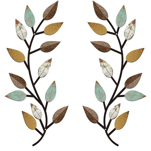 2 Pieces Metal Tree Leaf Wall Decor Vine Olive Branch Leaf Wall Art Living Room, Hallway Wall Decor Outdoor Decoration(Bright Colors)