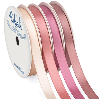 Dusty Rose Satin Ribbon 3/8 Inch x 4 Rolls Total 40 Yards- Champagne Pink/Rose Gold/Rosy Mauve/Mauve Ribbon for Wrapping and Craft