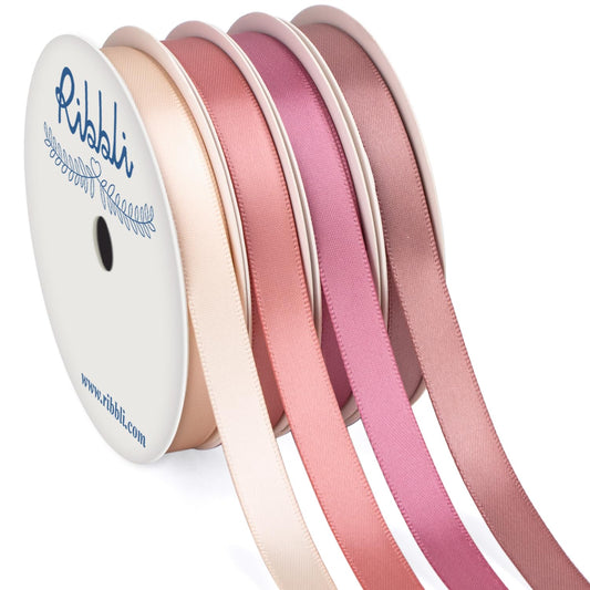Dusty Rose Satin Ribbon 3/8 Inch x 4 Rolls Total 40 Yards- Champagne Pink/Rose Gold/Rosy Mauve/Mauve Ribbon for Wrapping and Craft