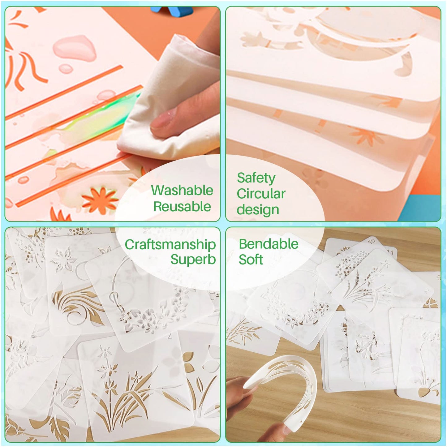 Flower Stencils for Painting, 64pcs 3 Inch Stencils for Crafts Rock Painting Stencils Plastic Reusable Stencils for Painting on Wood Wall Tile Home Decor