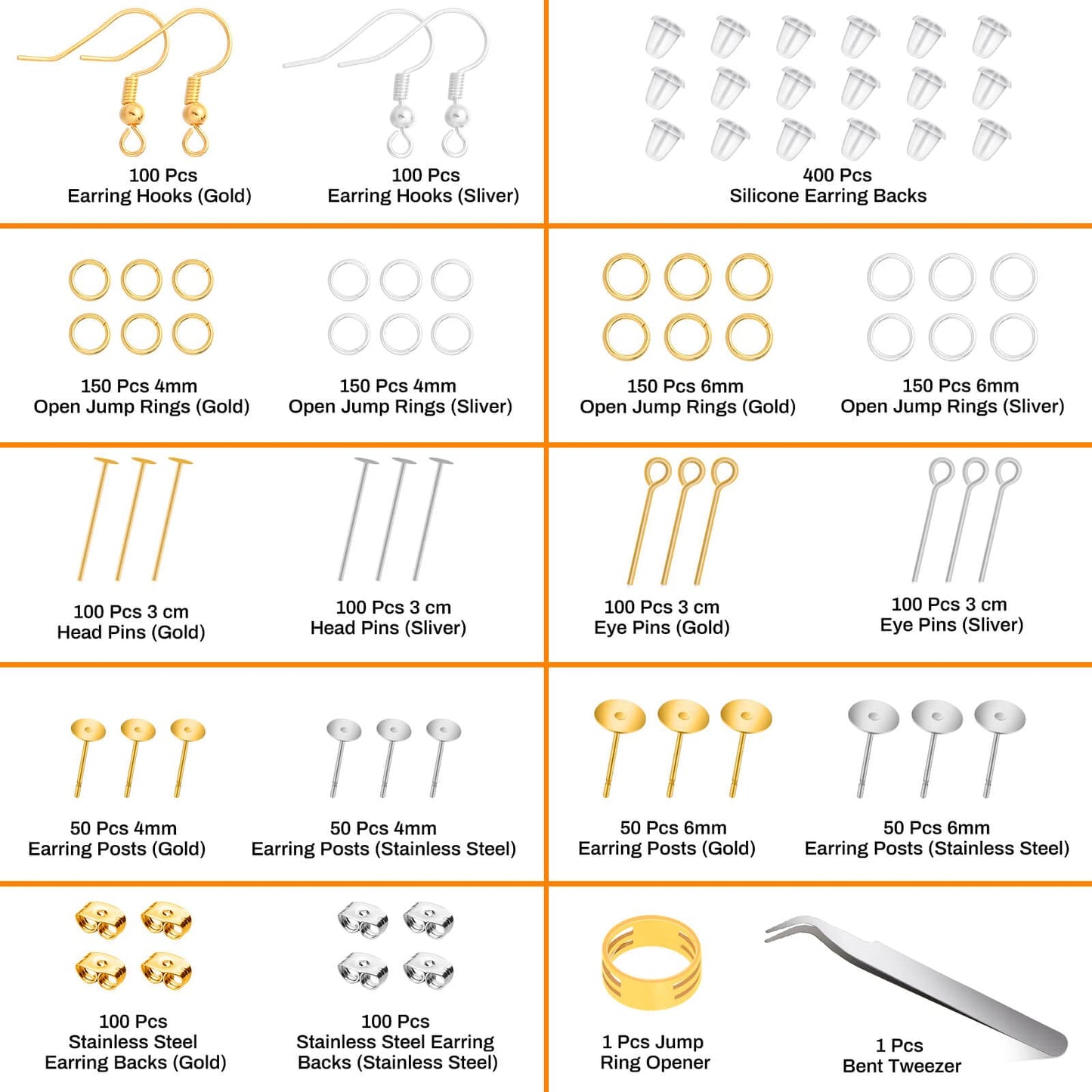 2000Pcs Earring Making Supplies Kit - Hypoallergenic, Includes Hooks, Findings, Posts, Backs, Pins, Jump Rings for Jewelry Making