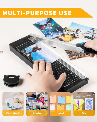 Paper Cutter 12 Inch, 8 Sheet Capacity, Heavy Duty Paper Cutter for Cardstock, Guillotine Paper Trimmer for Crafting, Classroom and Office