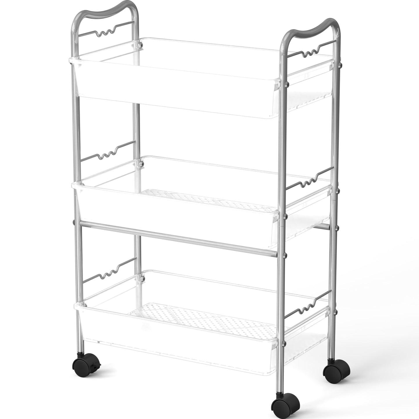 3 Tier Metal Rolling Storage Utility Cart with Wheels, Silver