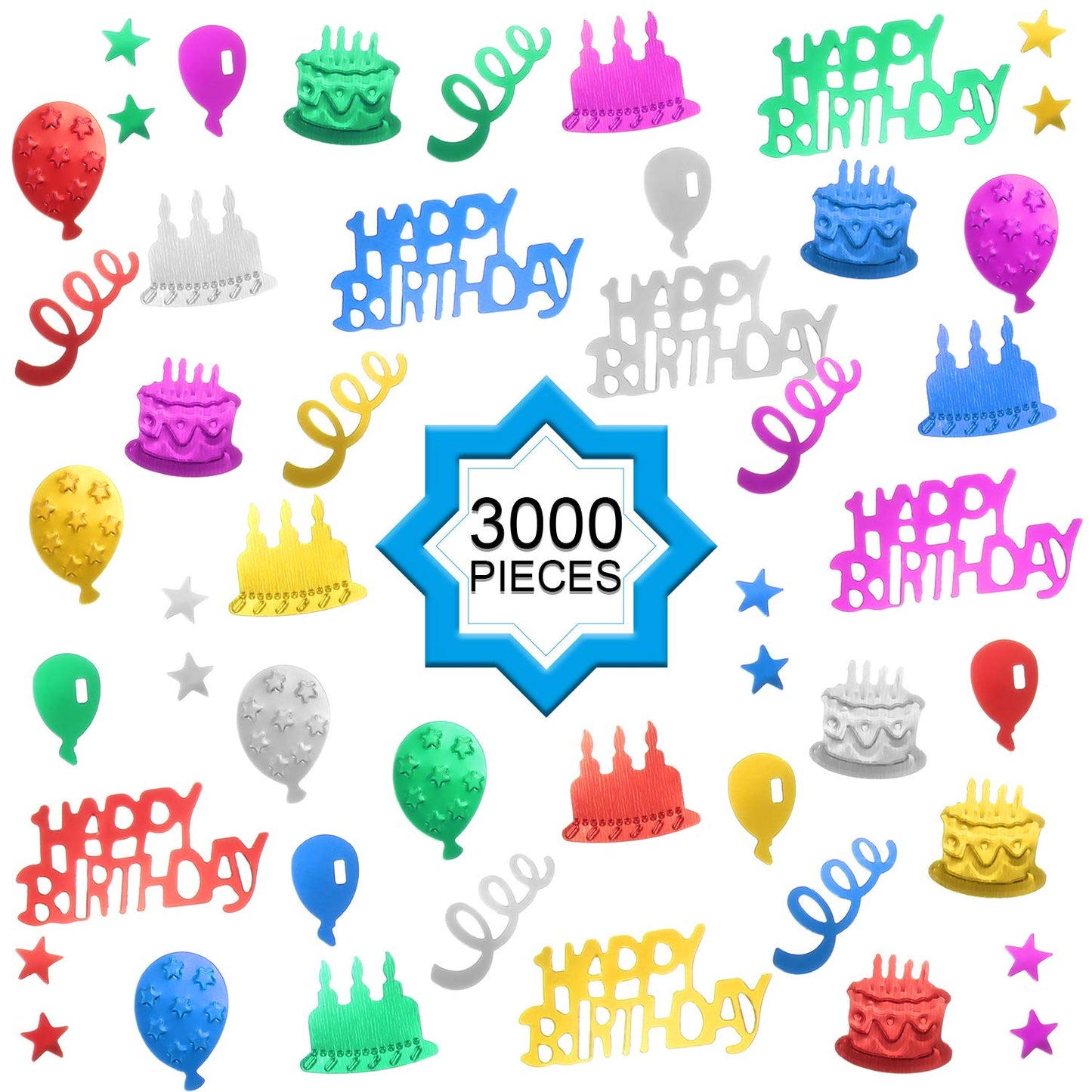3000 Pieces Happy Birthday Confetti Birthday Cake Confetti Metallic Foil Balloon Table Scatter Decorations for Party, Baby Shower, DIY Arts and Crafting