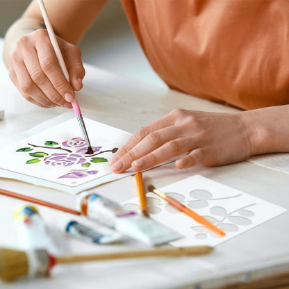 66 Pcs Small Stencils for Crafts Reusable 3 Inch Stencils for Painting on Wood DIY Craft Paint Template for Wall Home Decor Card Rock Canvas Drawing Holiday Ornament(Flowering Plants)