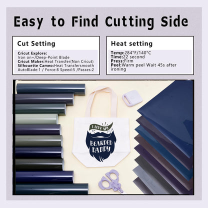 Black HTV Heat Transfer Vinyl - 18 Sheets 12" x 10" Dark Color Heat Transfer Vinyl for T-Shirts Navy Blue HTV Iron on Vinyl for T-Shirts Compatible with Cricut/Silhouette Cameo