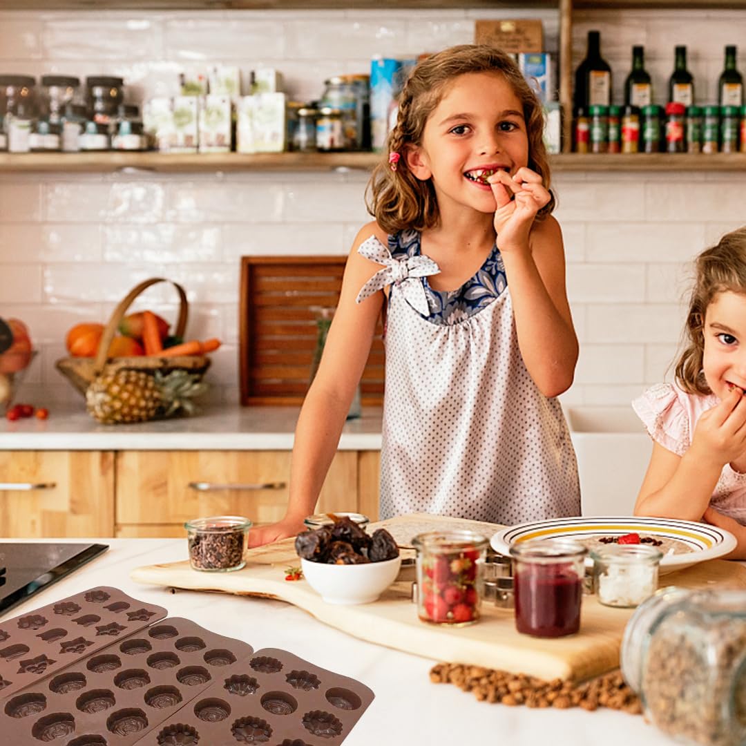 4PCS Silicone Chocolate Flower Molds for Candy, Fat Bombs Snacks, Truffles, 11 Floral Shapes 60 Cavities Candle Soap Wax Melts Mold (Rose, Sunflower, Tulip, Coreopsis)