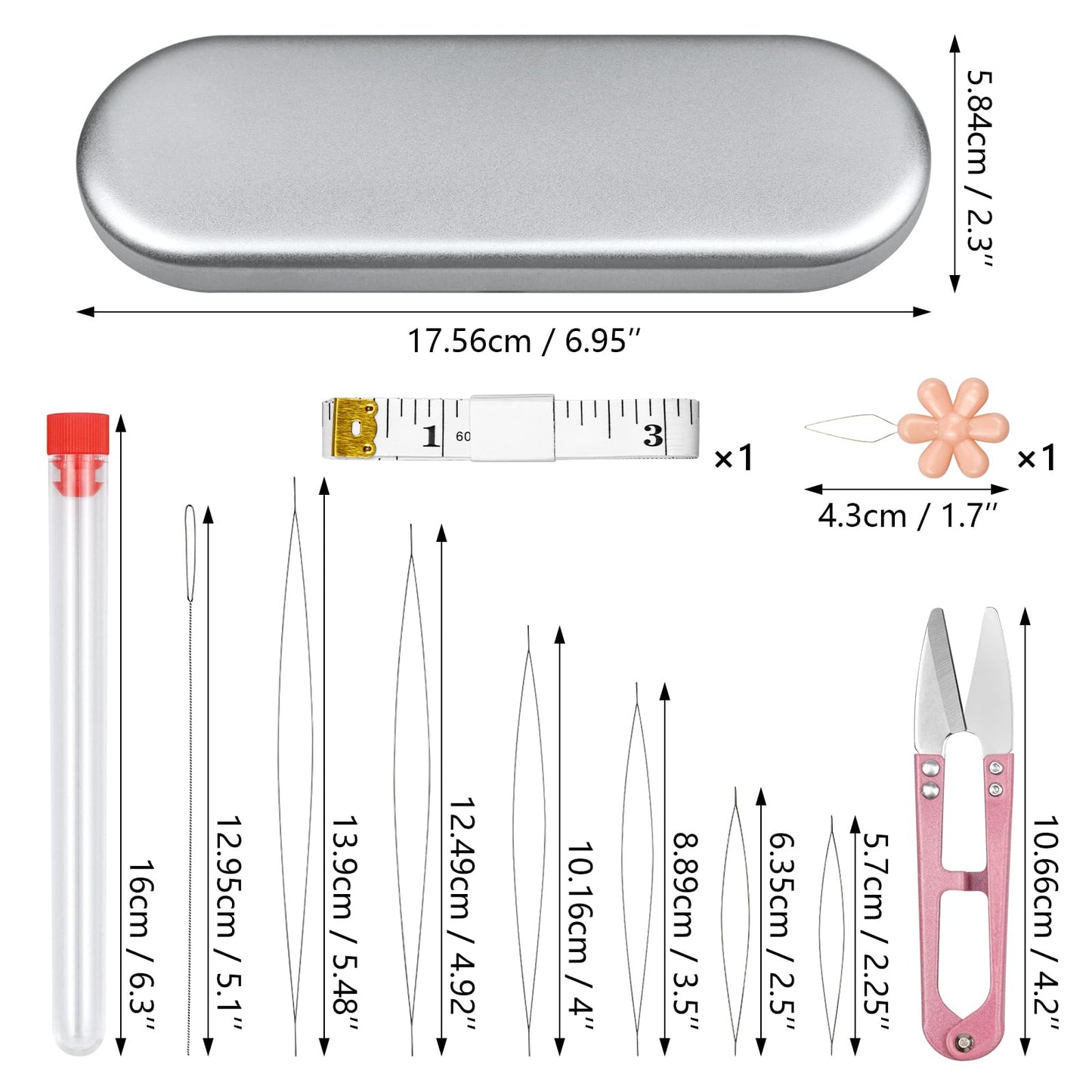 21 Pieces Beading Needles Set, 6 Sizes Seed Beads Needles Big Eye, Collapsible Beading Needles Set for Jewelry Making