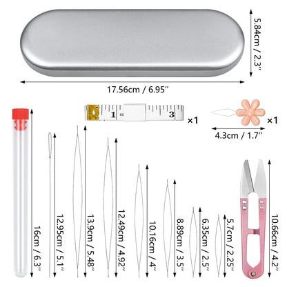 21 Pieces Beading Needles Set, 6 Sizes Seed Beads Needles Big Eye, Collapsible Beading Needles Set for Jewelry Making