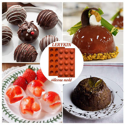 Small 15-Cavity Semi Sphere Silicone Molds Non-Stick,2 Packs Half Sphere Silicone Baking Molds for Making Jelly, Chocolates and Cake