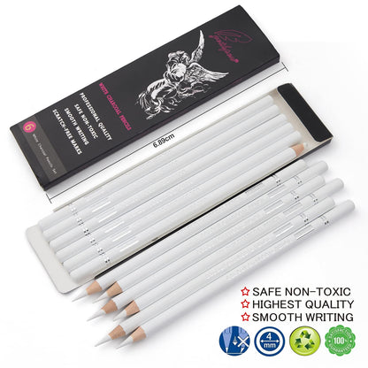 Professional White Charcoal Pencils Set - 6 Pieces Sketch Highlight White Pencils for Drawing, Sketching, Shading, Blending - Beginners & Artists